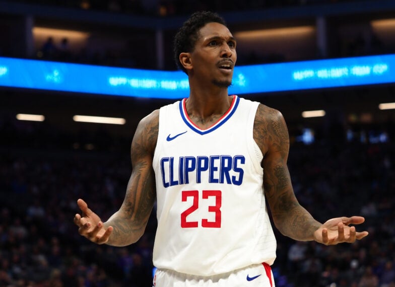 Louis Williams of the Philadelphia 76ers reacts during a game