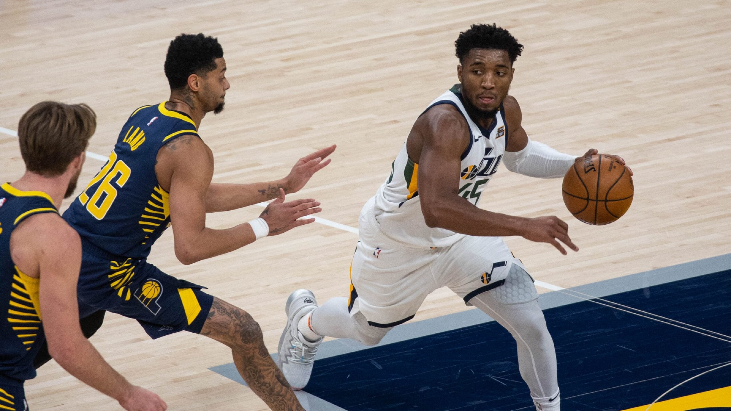 Jazz Guard Donovan Mitchell Hits Three Early Triples Against Pacers