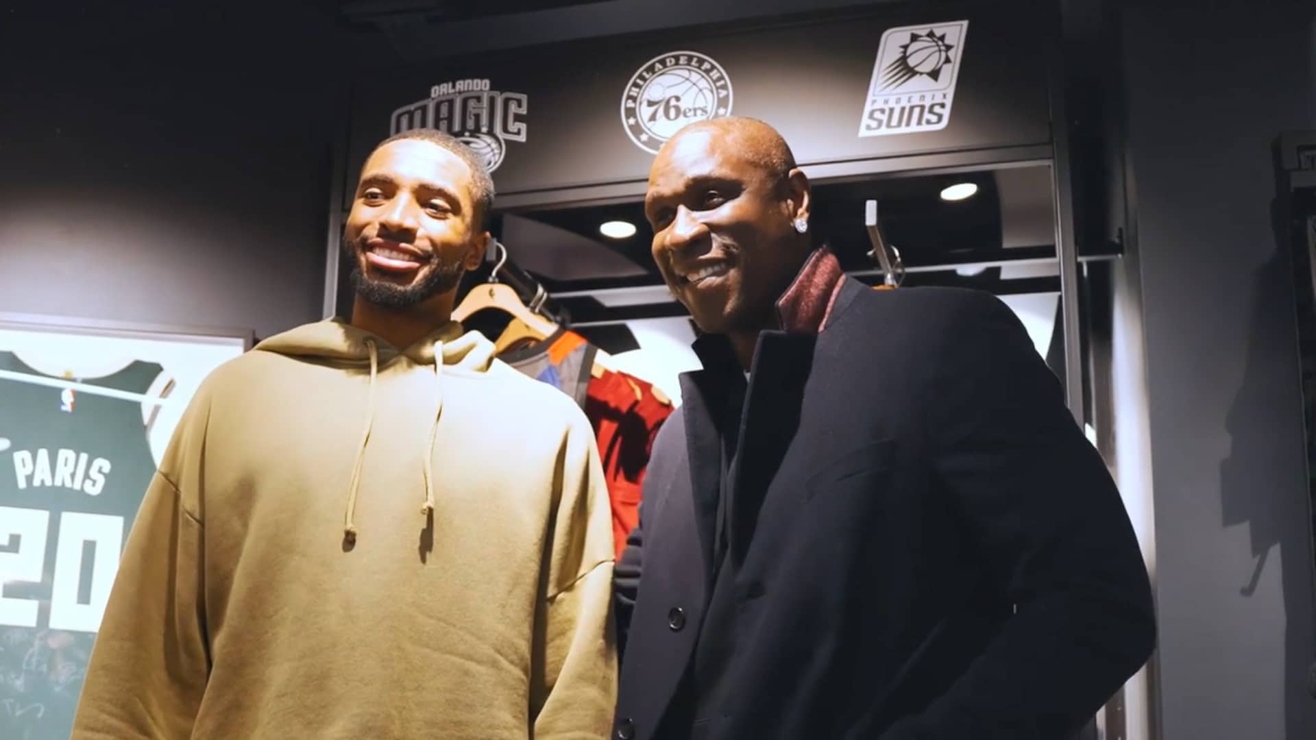Mikal Bridges & Mickael Pietrus check out the NBA Store in Paris