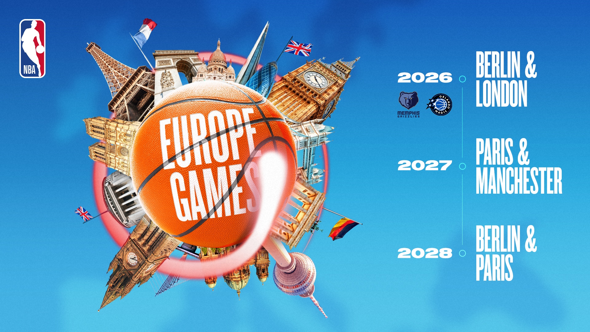Grizzlies, Magic to play regular-season games in Berlin and London in 2026 as part of three-year slate of NBA games in Europe