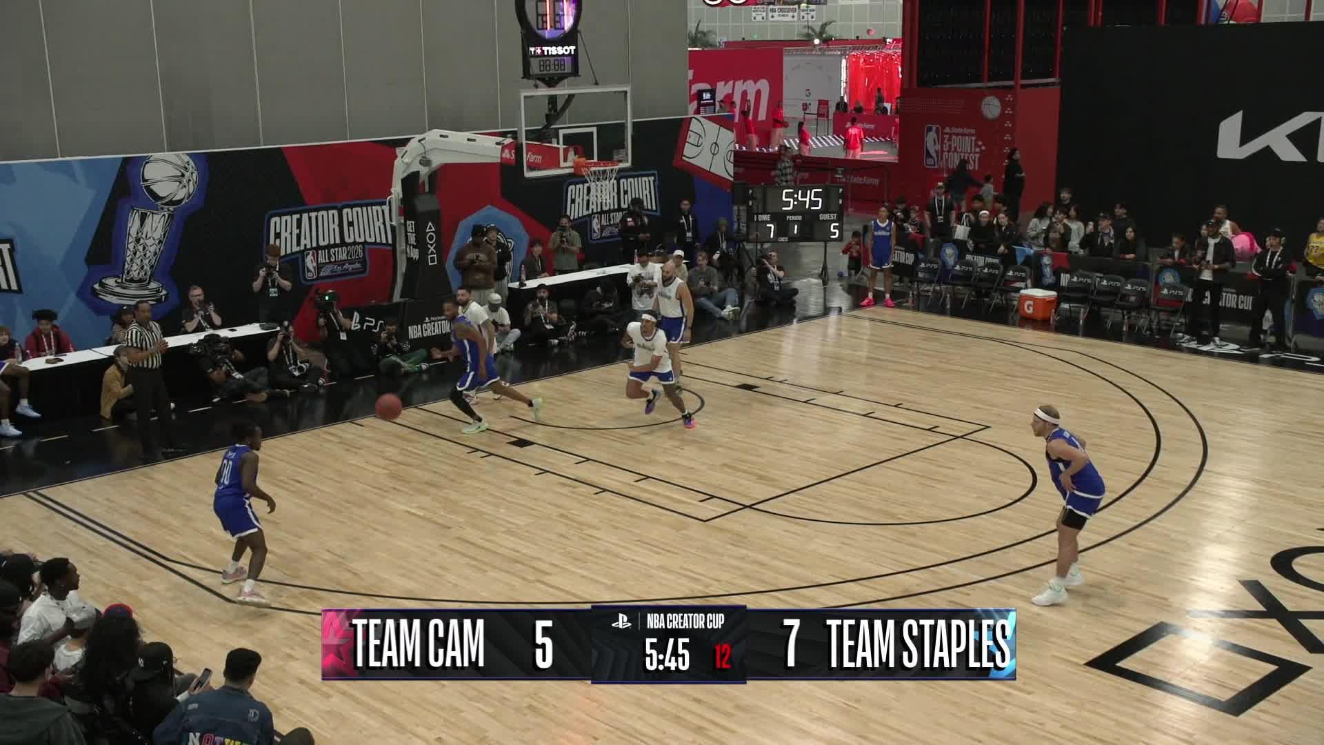 Sparky knocks down the three