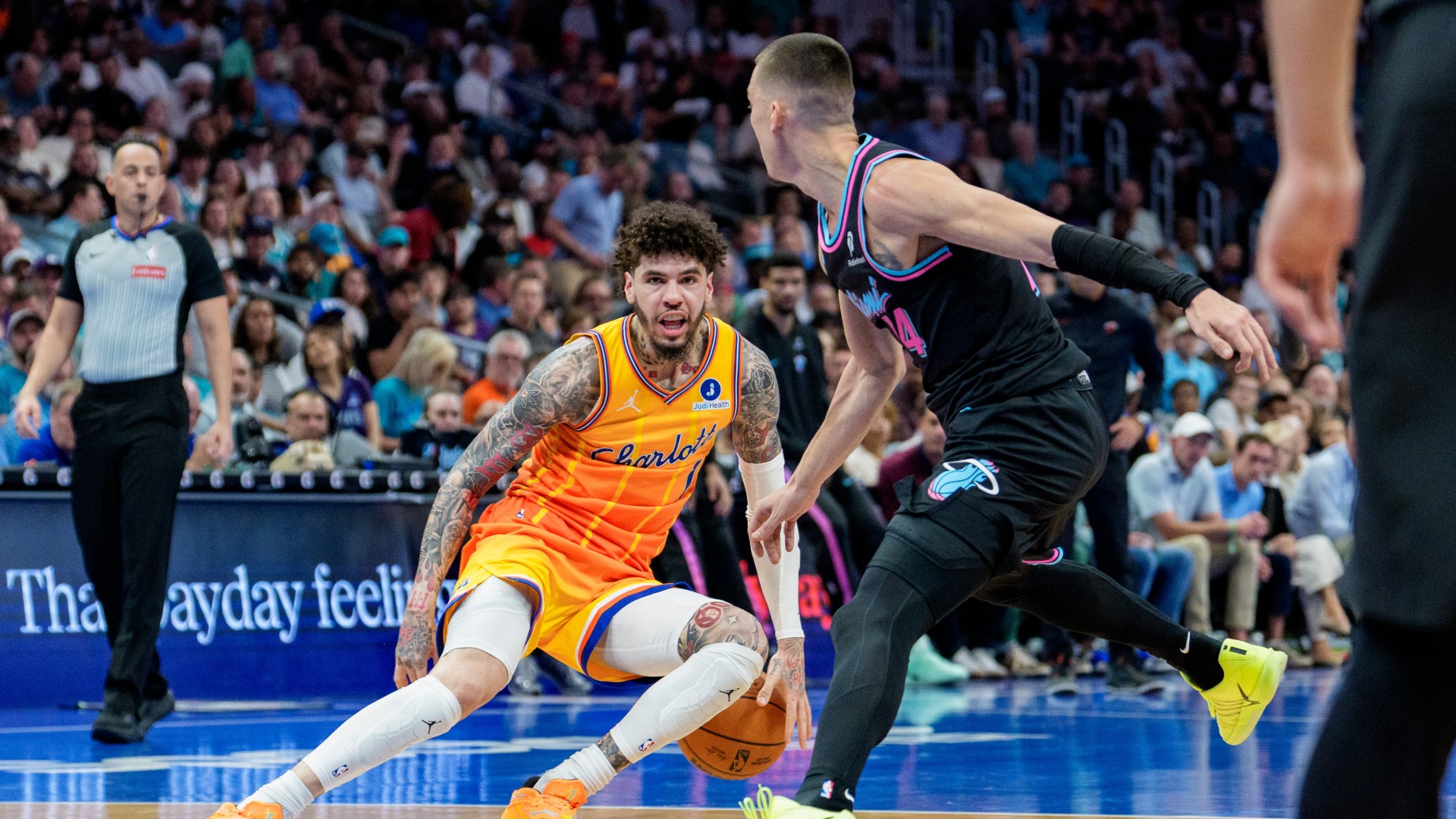 NBA game action during Miami Heat vs Charlotte Hornets match