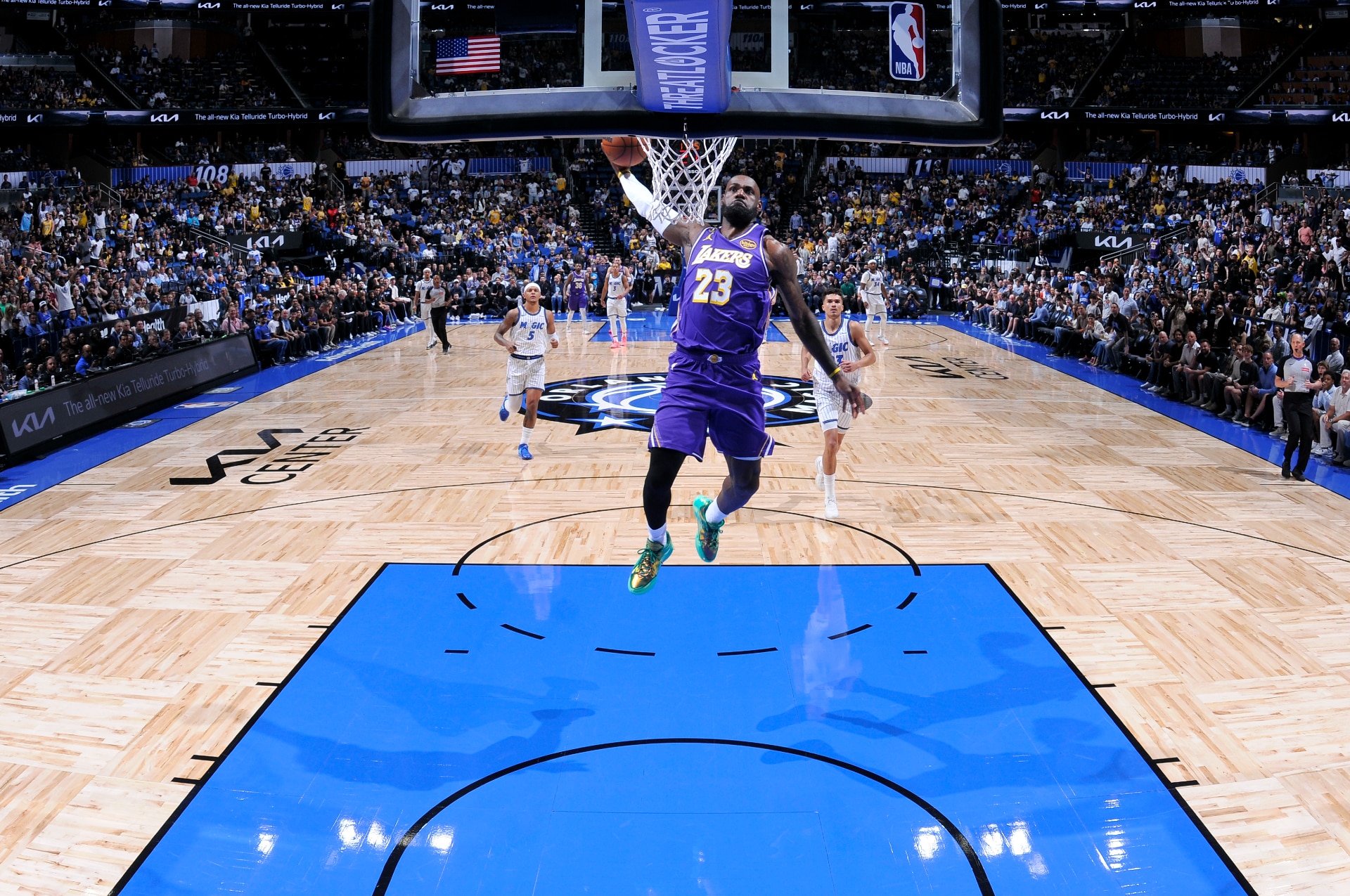 LBJ gets the steal and throws down a serious hammer dunk