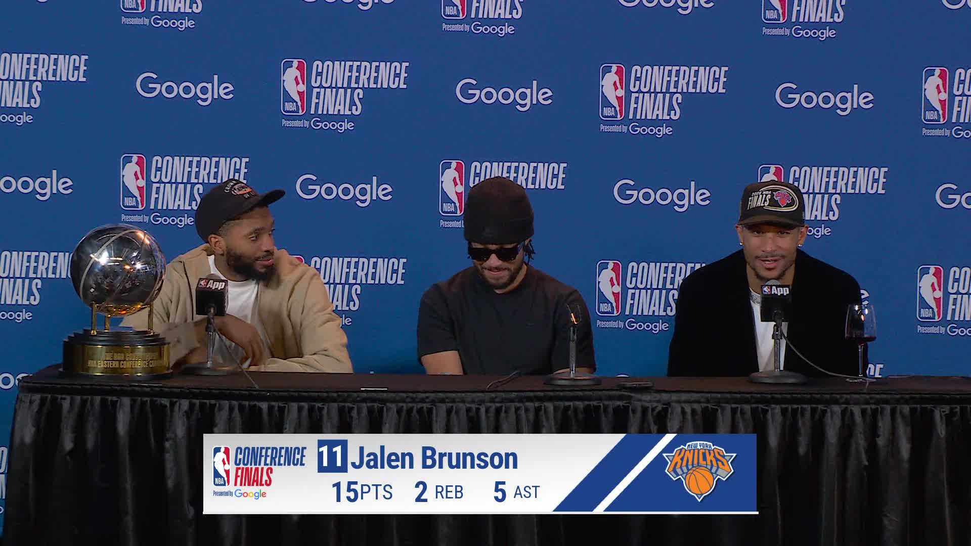 NYK 130, CLE 93: Jalen Brunson, Mikal Bridges, Josh Hart Postgame Media Availability
