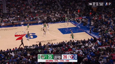 Jaylen Brown drive past Joel Embiid