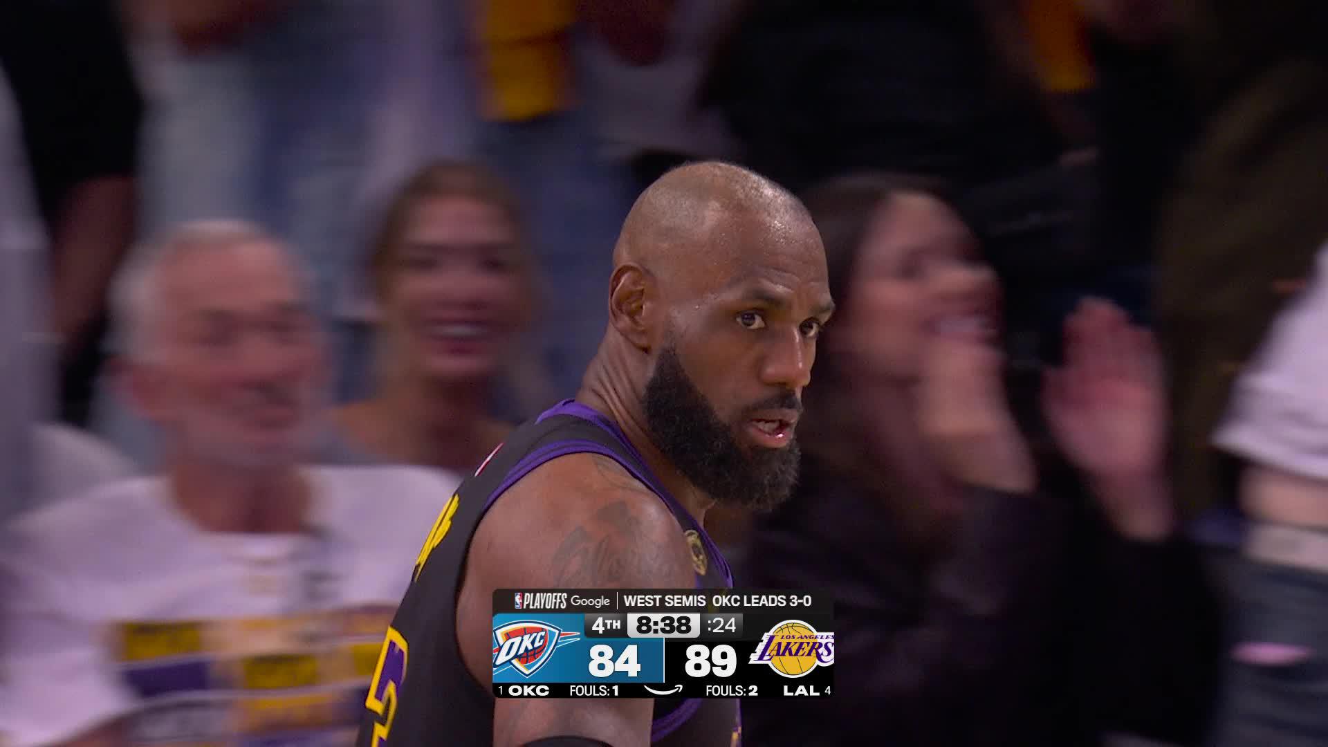 Hayes with the block, LeBron with the bucket
