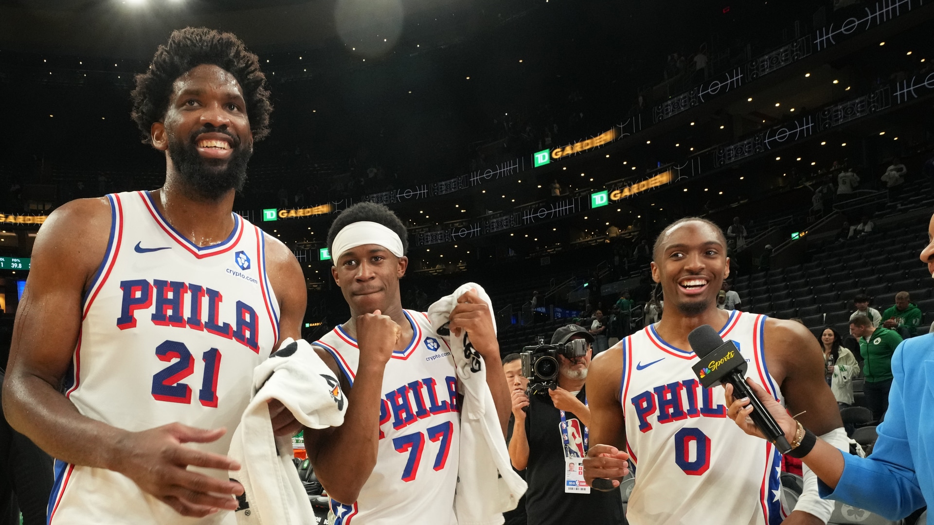 Joel Embiid & Tyrese Maxey combine for 64 in TD Garden elimination game win