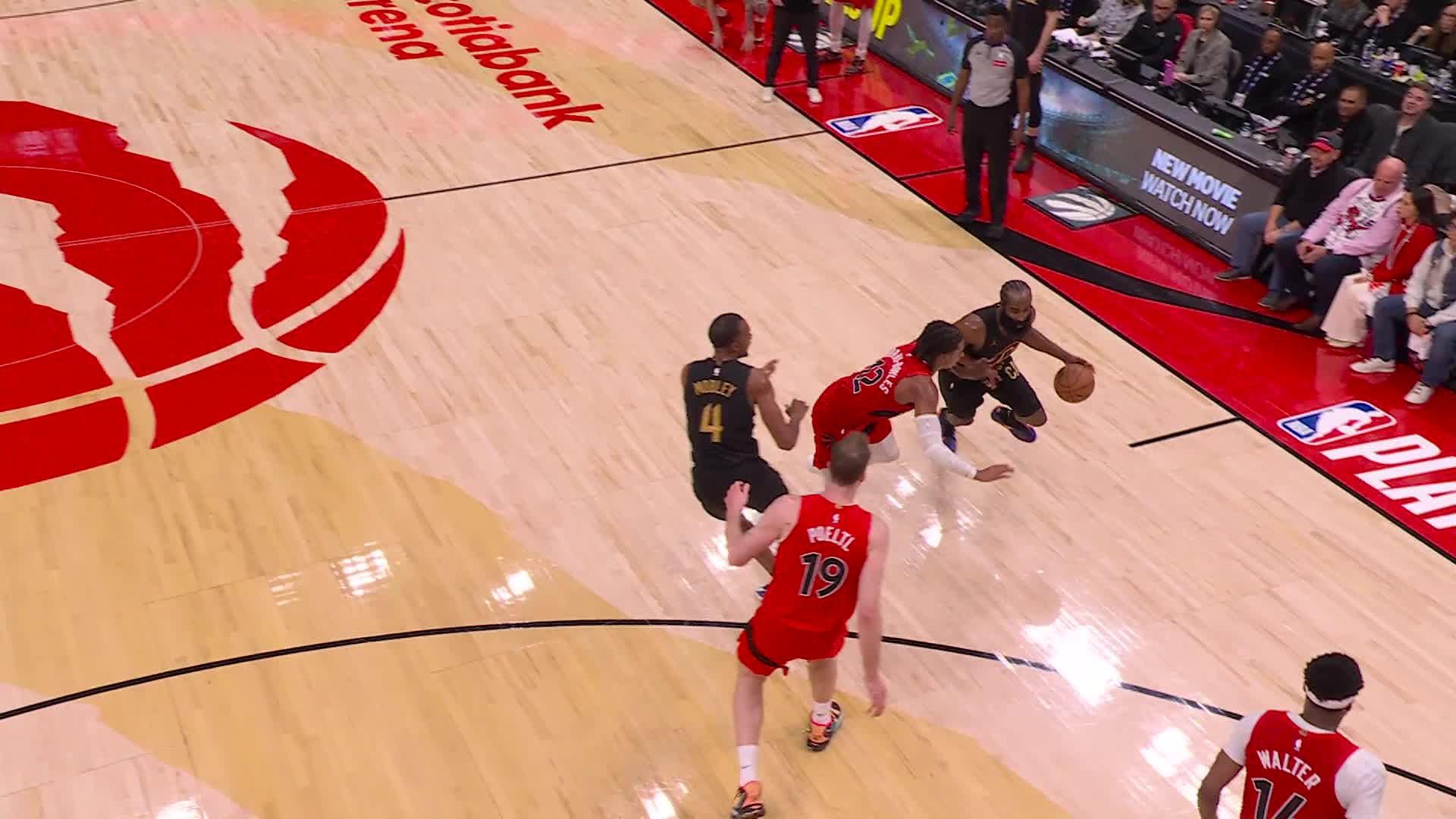 James Harden scores and draws the foul