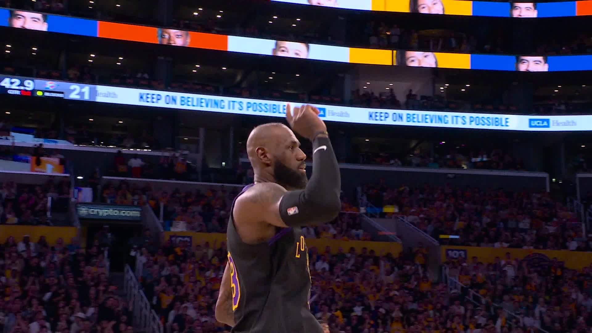 LeBron James nails a fadeaway jumper