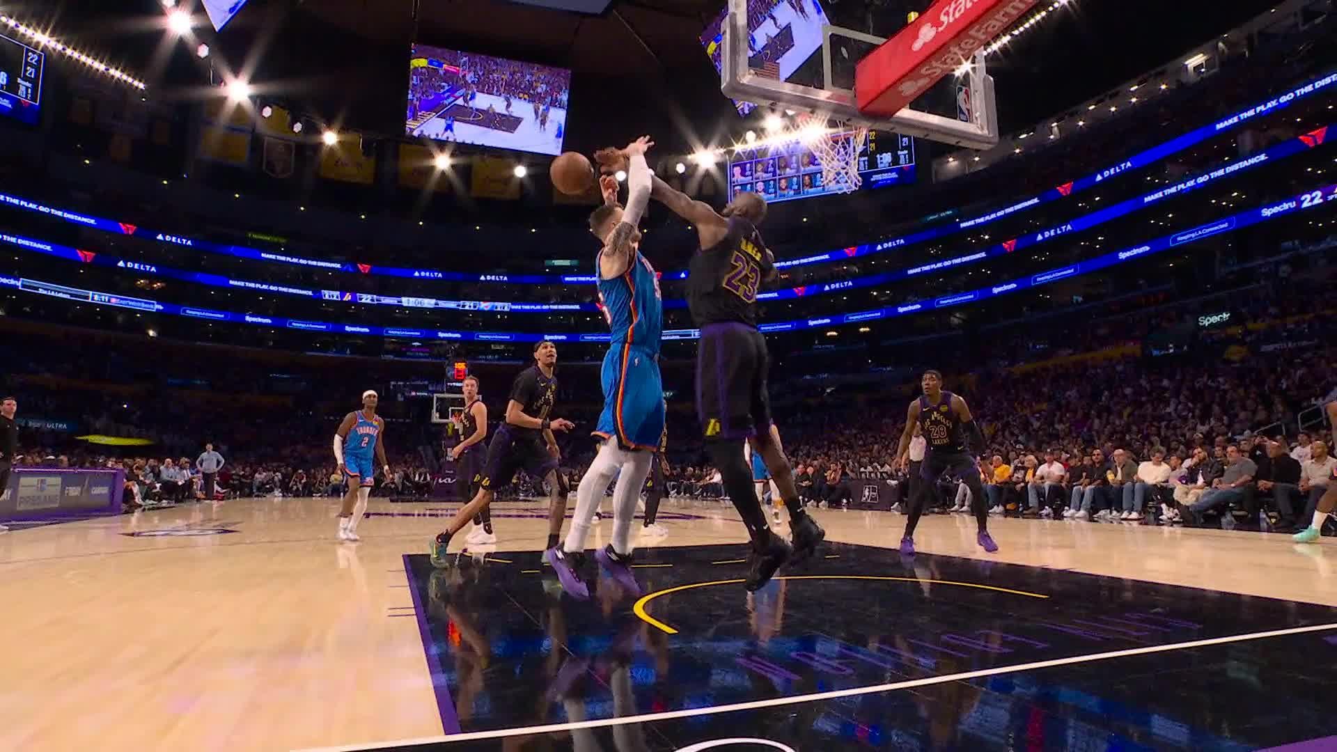 LeBron James gets up for the rejection