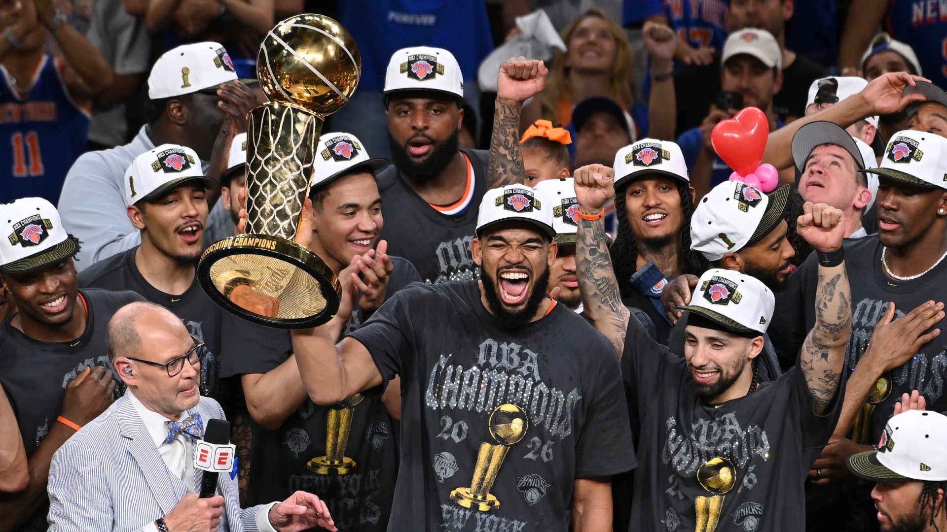 Karl-Anthony Towns and Patrick Ewing Hug After Knicks Win Game 5!