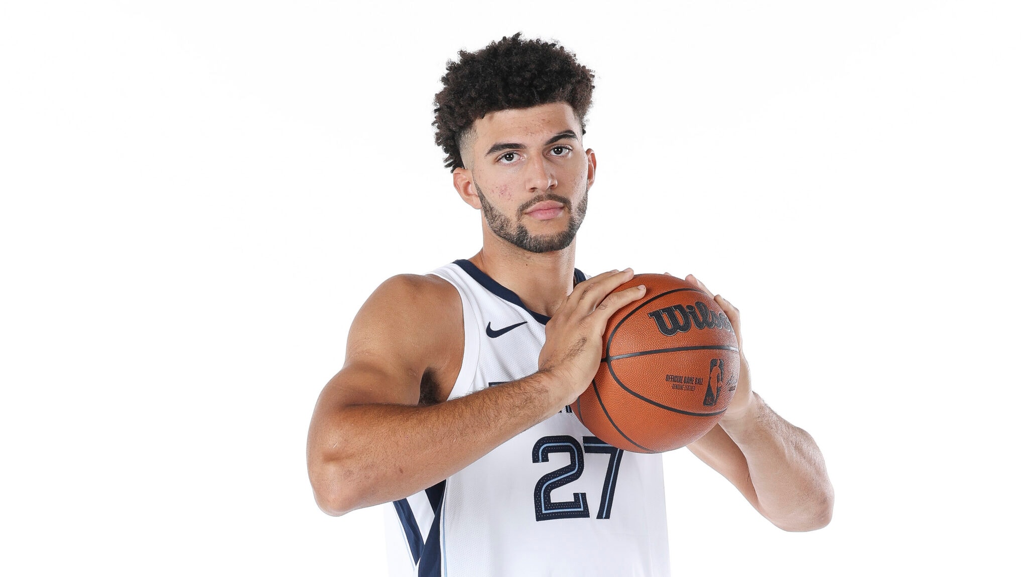 Cameron Boozer in a Memphis Grizzlies No. 27 jersey at September 2026 media day