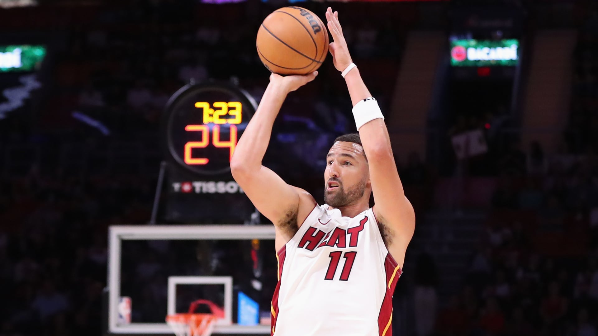 Klay gets his first Heat preseason bucket after hitting the three