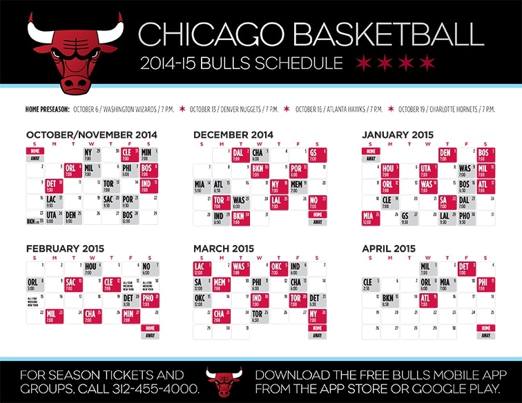 Printable Chicago Bulls Schedule