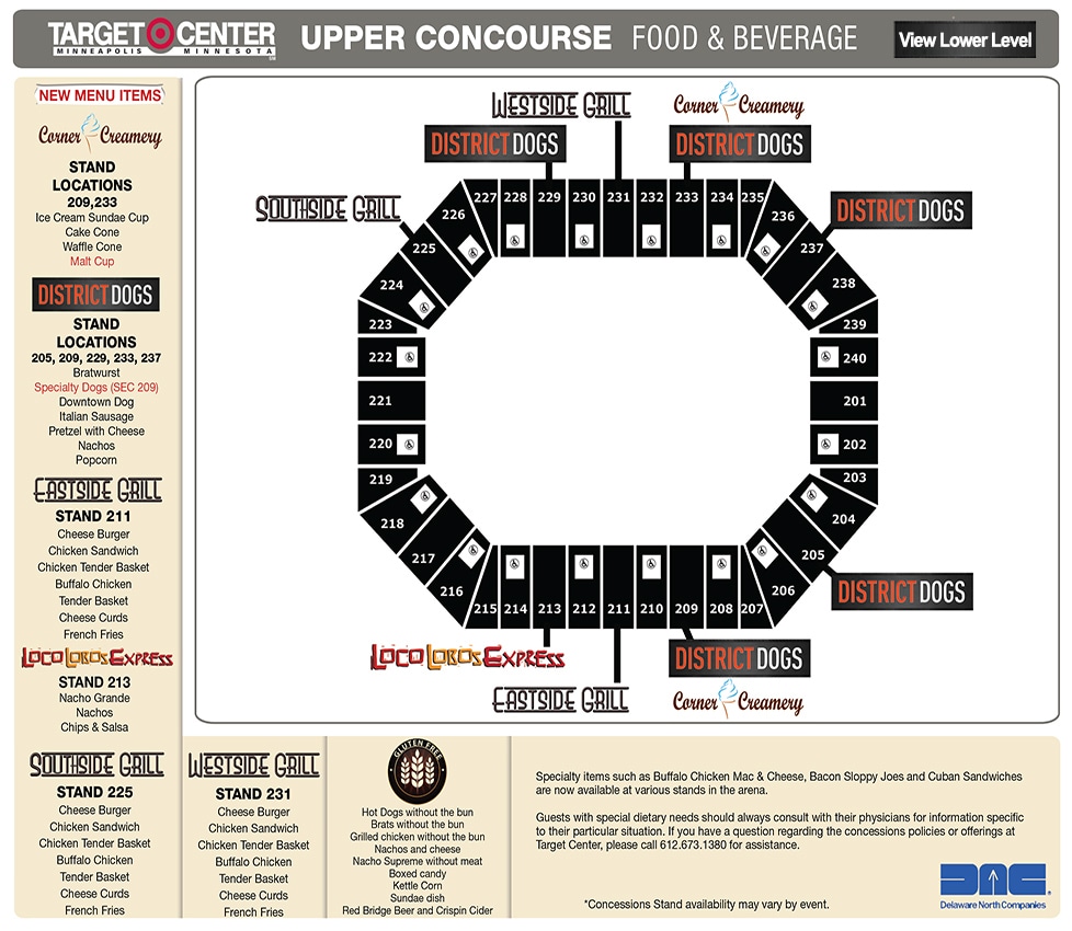 Target Center Food Locater Upper Concourse