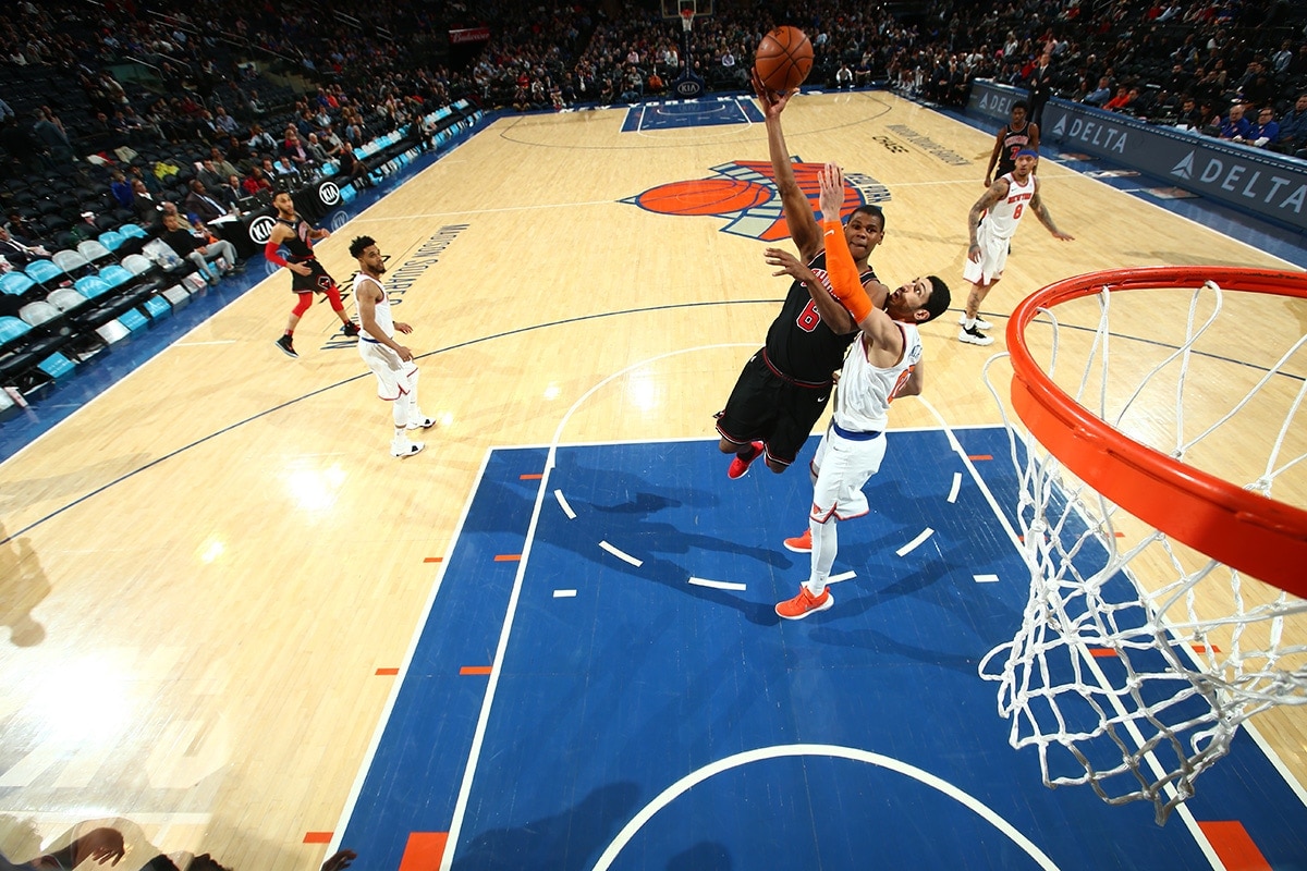 Cristiano Felicio of the Chicago Bulls shoots a floater