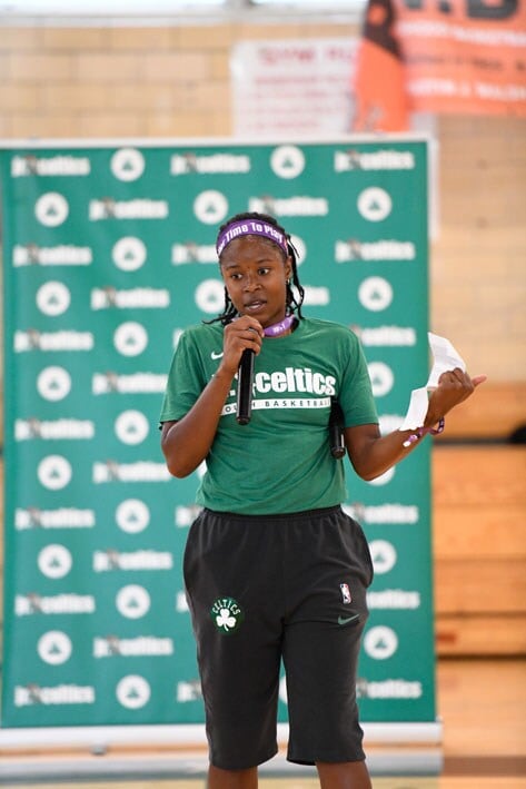 Slideshow-image: Over 50 middle and elementary school girls from Boston participated in a free basketball clinic sponsored by Gordon Hayward and his family....