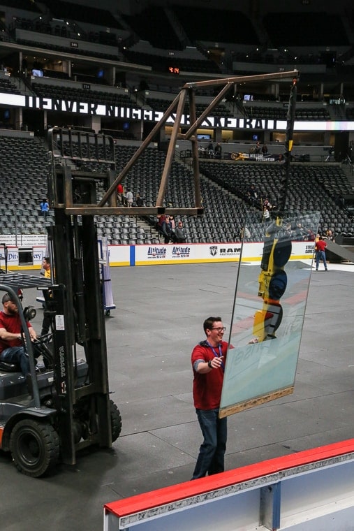 Slideshow-image: The behind the scenes process of changing the arena for a back-to-back Colorado Avalanche and Denver Nuggets game....