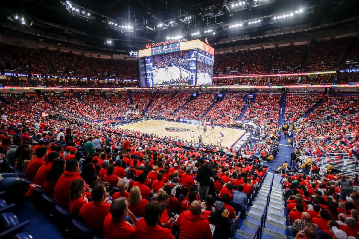 Slideshow-image: New Orleans Pelicans fans cheer on the team in Game 4 of the first round of the NBA Playoffs against the Phoenix Suns on Sunday, April 24, 2022....