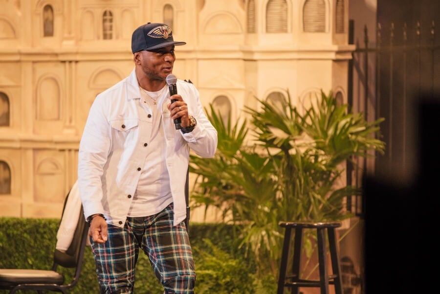 Lightbox-image: Pelicans teammates, friends, and fans gathered to hear comedians Rickey Smiley, Tony Roberts, Red Grant, DC Young Fly, HaHa Davis, Robert Powell, a...
