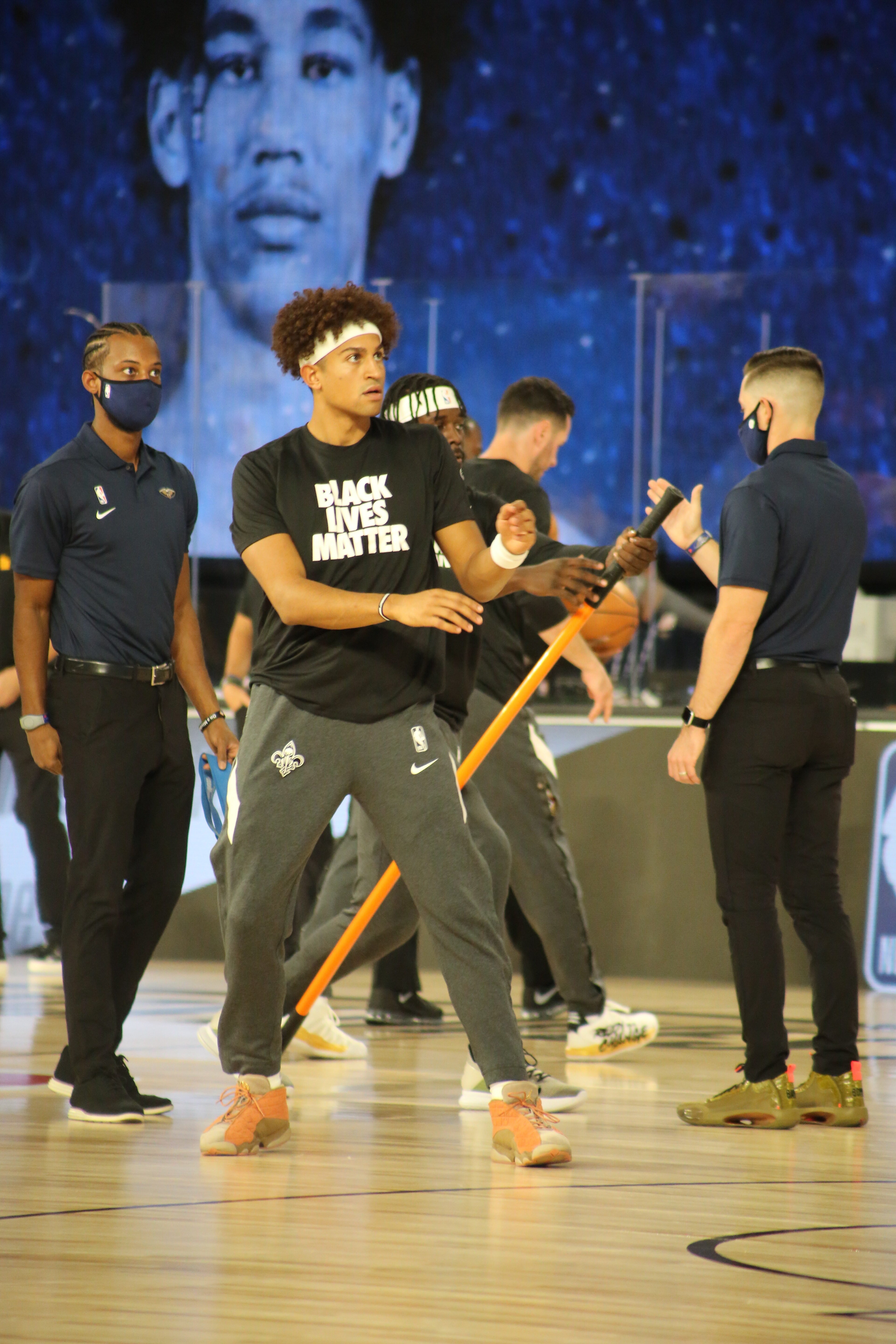 Slideshow-image: Entertainment photos from the Pelicans vs. Jazz matchup at the NBA Restart in Orlando on July 30, 2020....