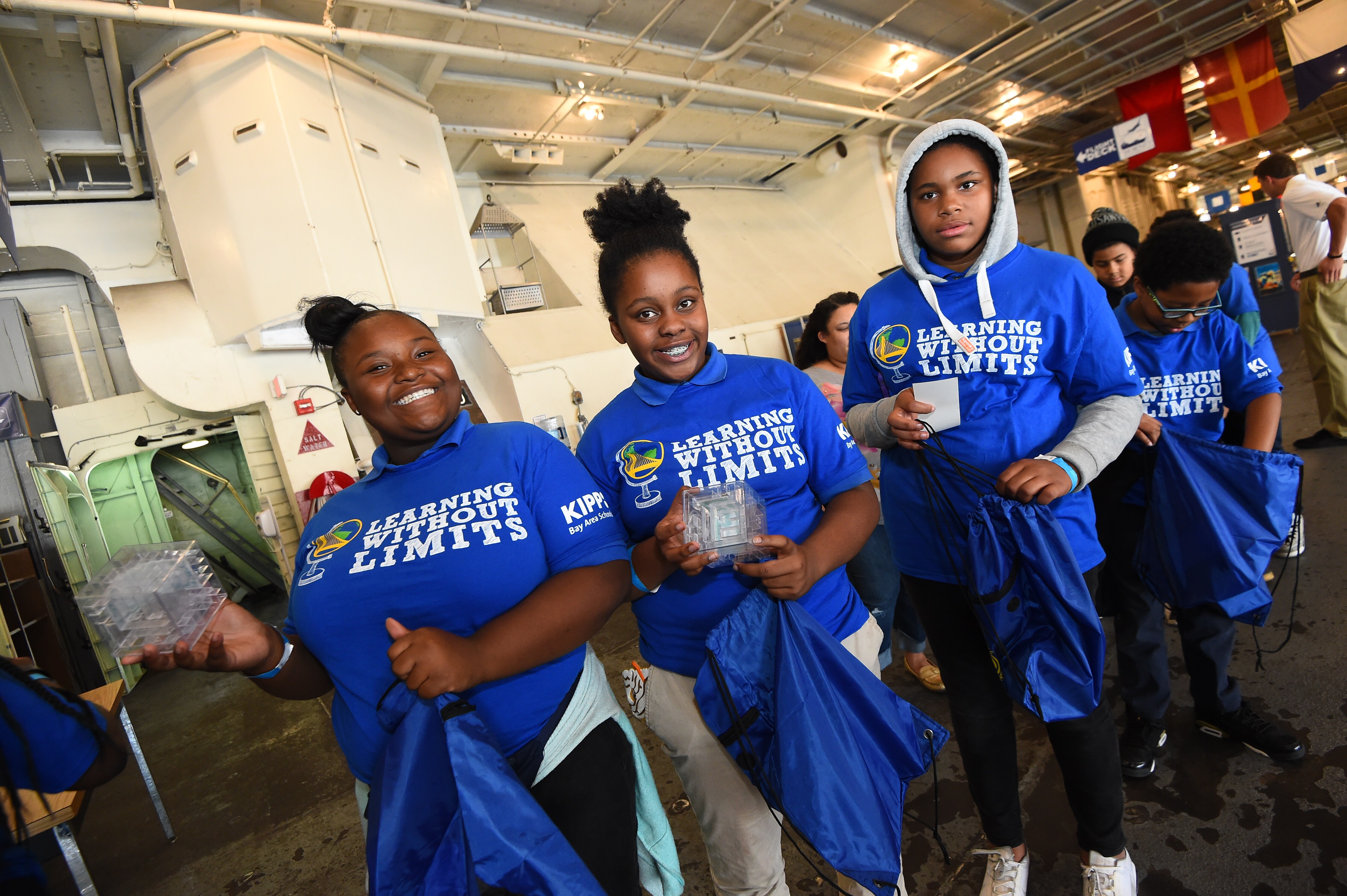 Slideshow-image: In celebration of Hoops for Troops week, Jonas Jerebko &amp; students from KIPP Bridge Academy had some fun &amp; toured the USS Hornet: Sea, Air, ...