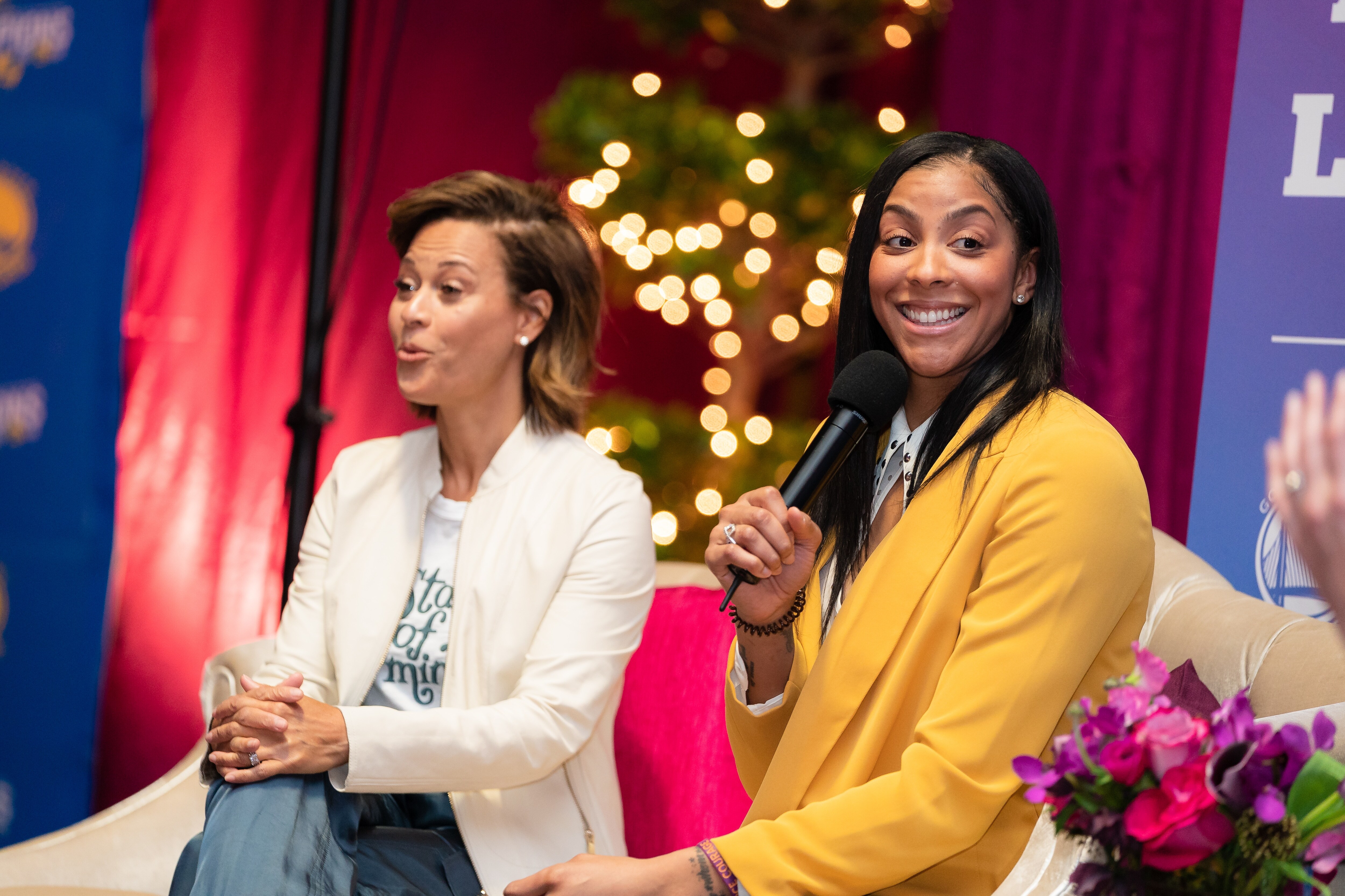 Slideshow-image: OAKLAND, CA - MARCH 31: In celebration of Women’s Empowerment Month, the Warriors teamed up with Rakuten to hold a Future Leaders Experience with y...