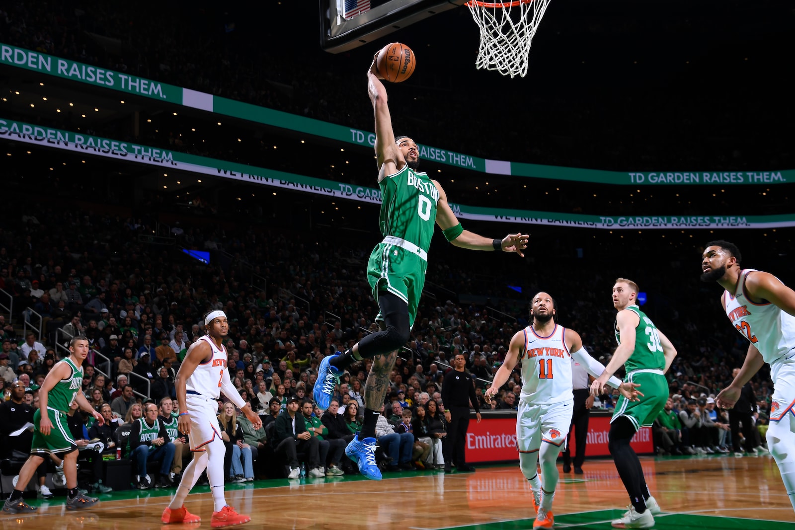 Slideshow-image: BOSTON, MA - FEBRUARY 23:  Jayson Tatum #0 of the Boston Celtics drives to the basket during the game against the New York Knicks on February 23, 2...