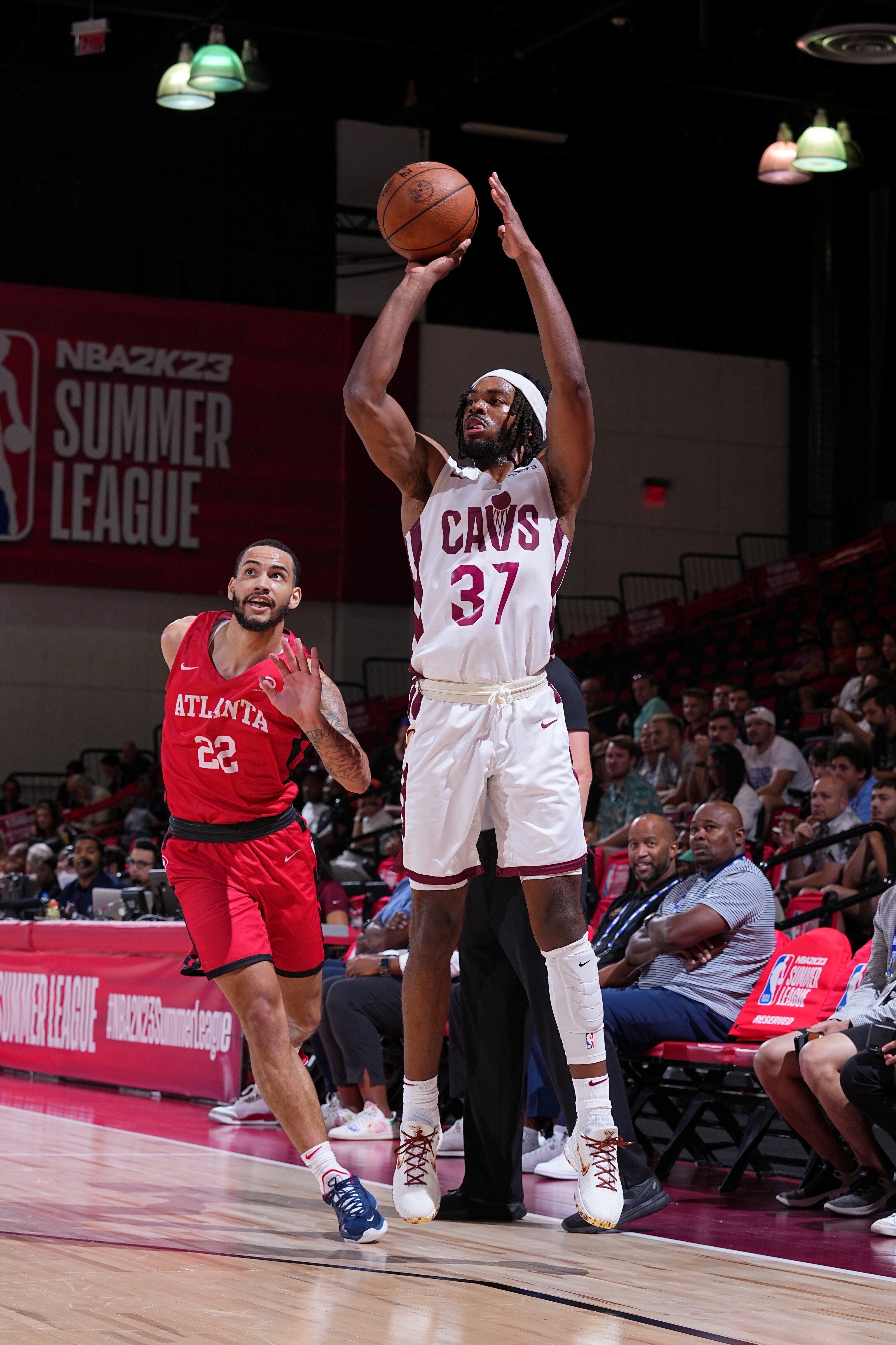 Slideshow-image: LAS VEGAS, NV – July 16, 2022: Cam Young #37 of the Cleveland Cavaliers shoots the ball during a game against the Atlanta Hawks at Cox Pavilion in ...