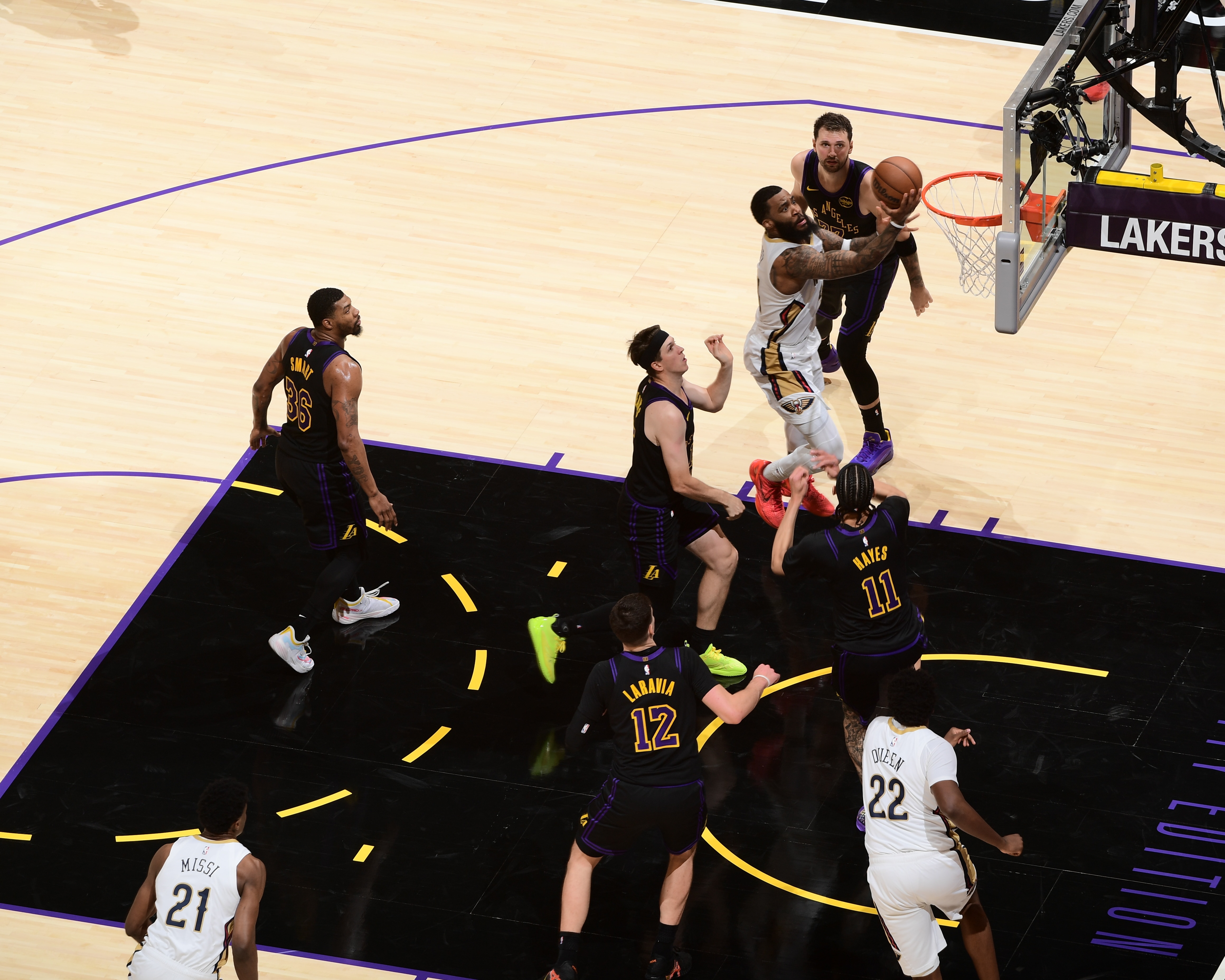 Saddiq Bey #41 New Orleans Pelicans drives vs Los Angeles Lakers, March 3 2026