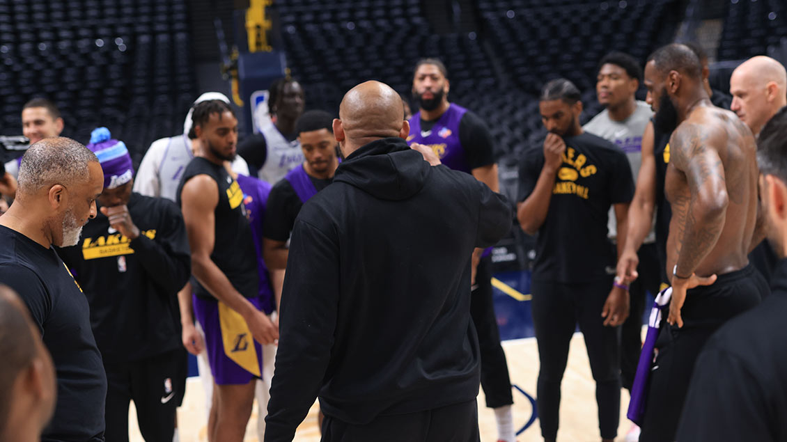 Coach Ham addresses the team at practice