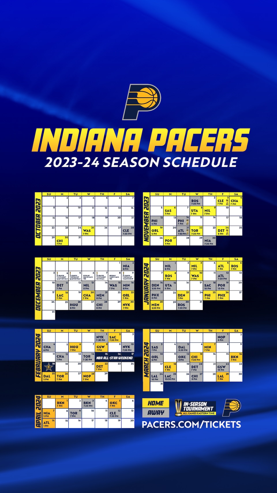 2023‑24 Pacers Schedule Downloadable Wallpapers
