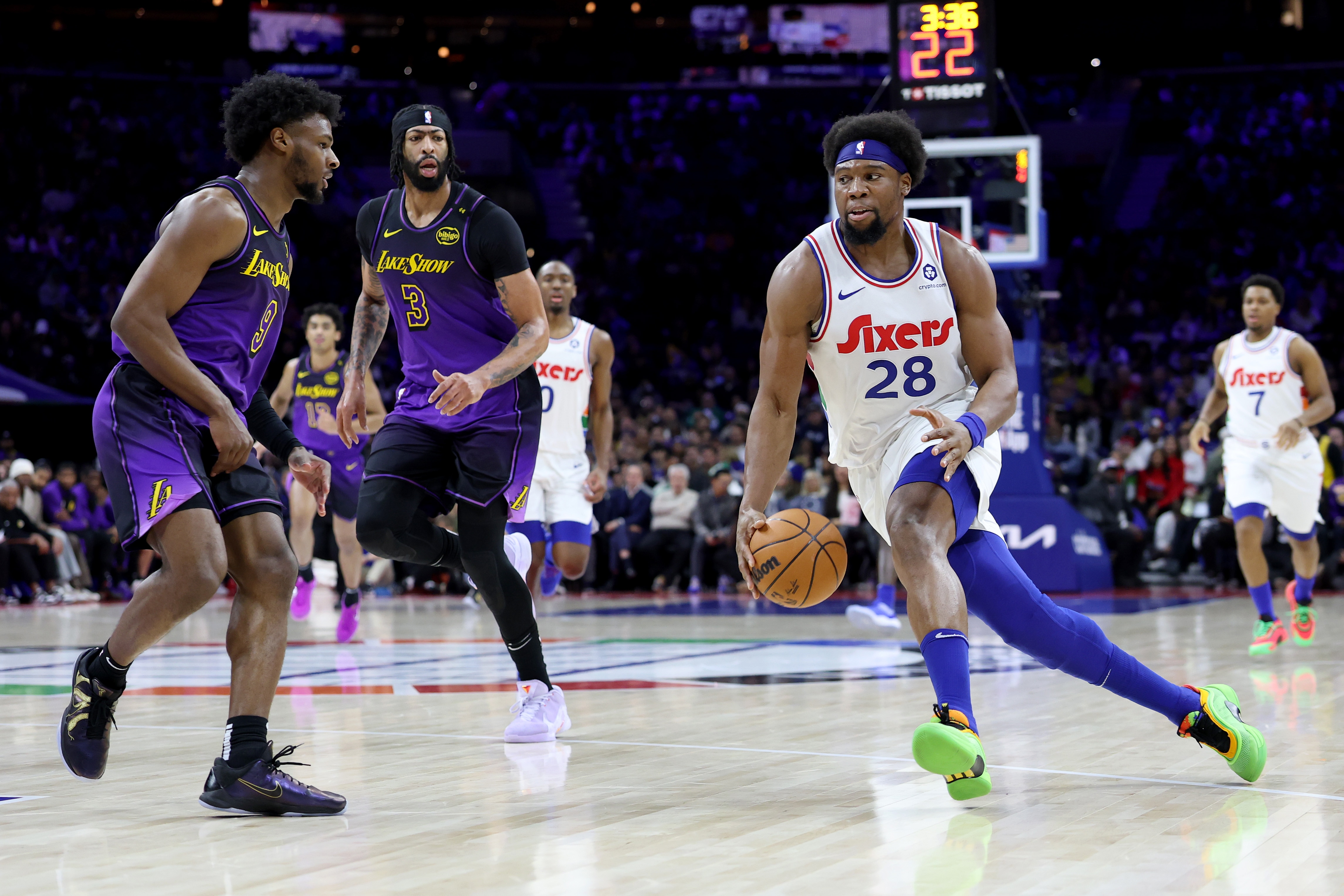 Guerschon Yabusele #28 of the Philadelphia 76ers drives to the basket