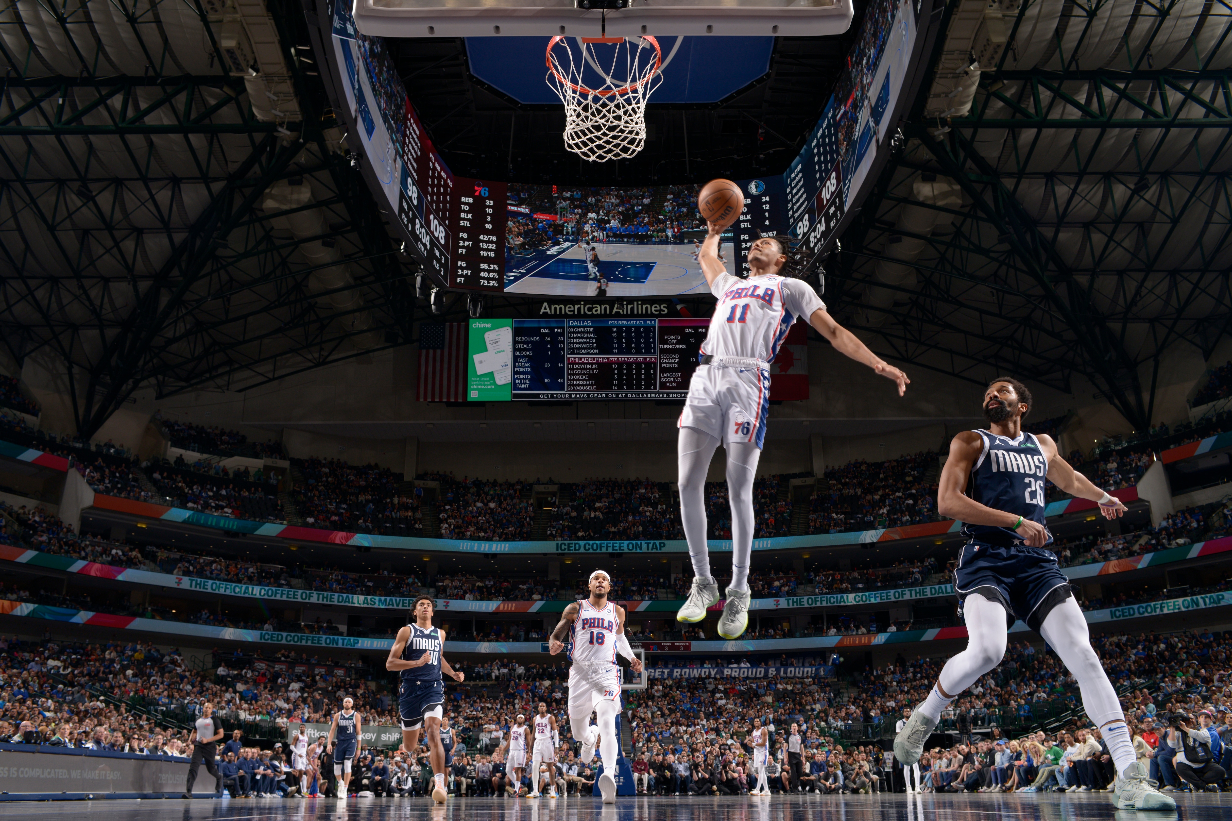 Jeff Dowtin Jr. #11 of the Philadelphia 76ers drives to the basket during the game