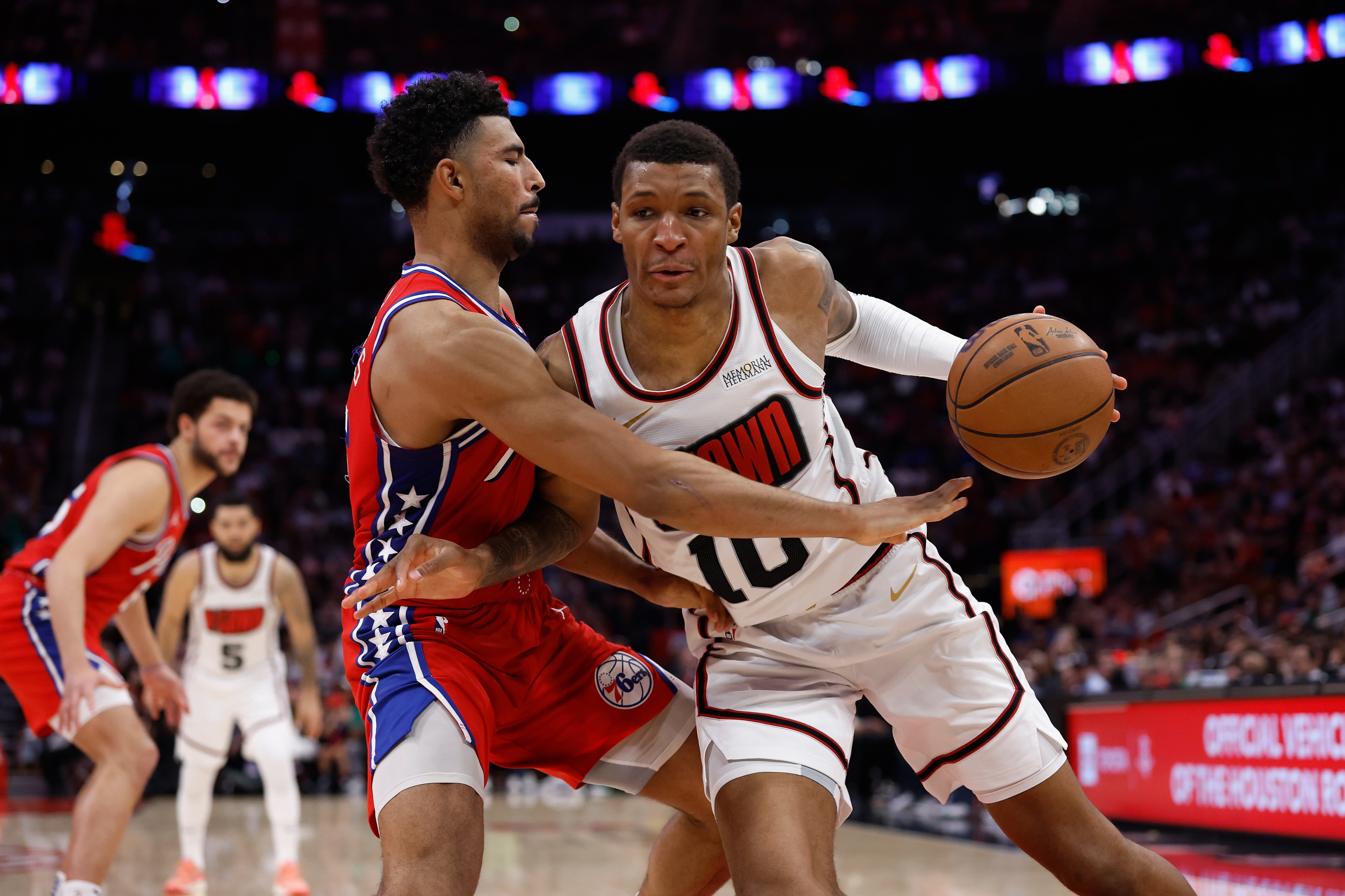 Quentin Grimes #5 of the Philadelphia 76ers playing defense