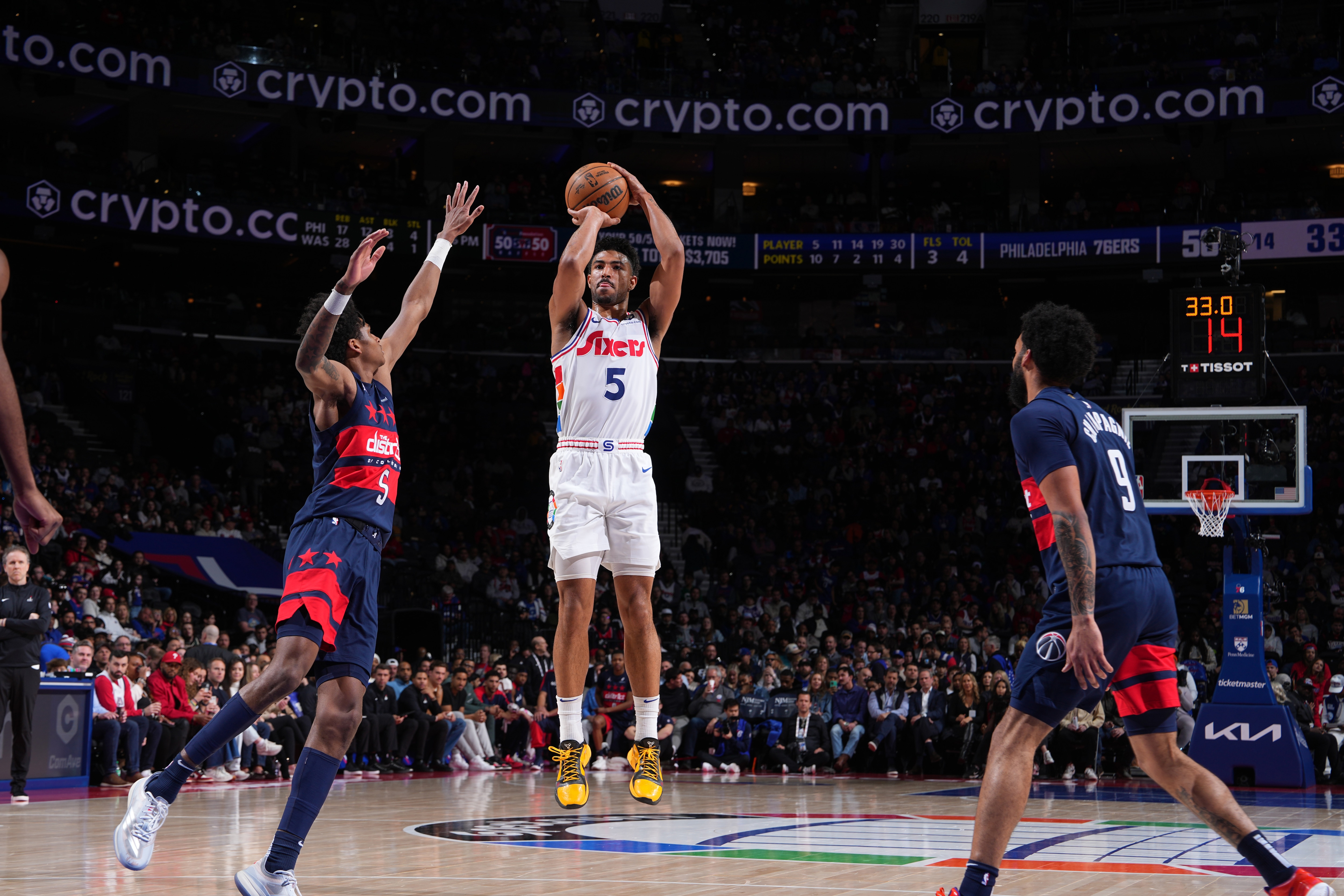 Quentin Grimes #5 of the Philadelphia 76ers shoots jumper