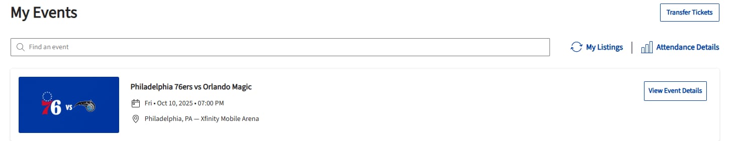 Screenshot: My Events