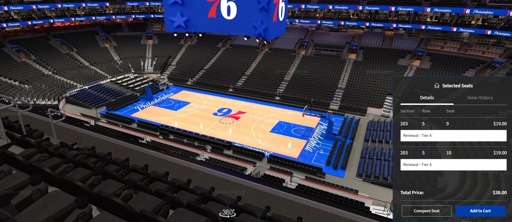 Screenshot: Review selected seats