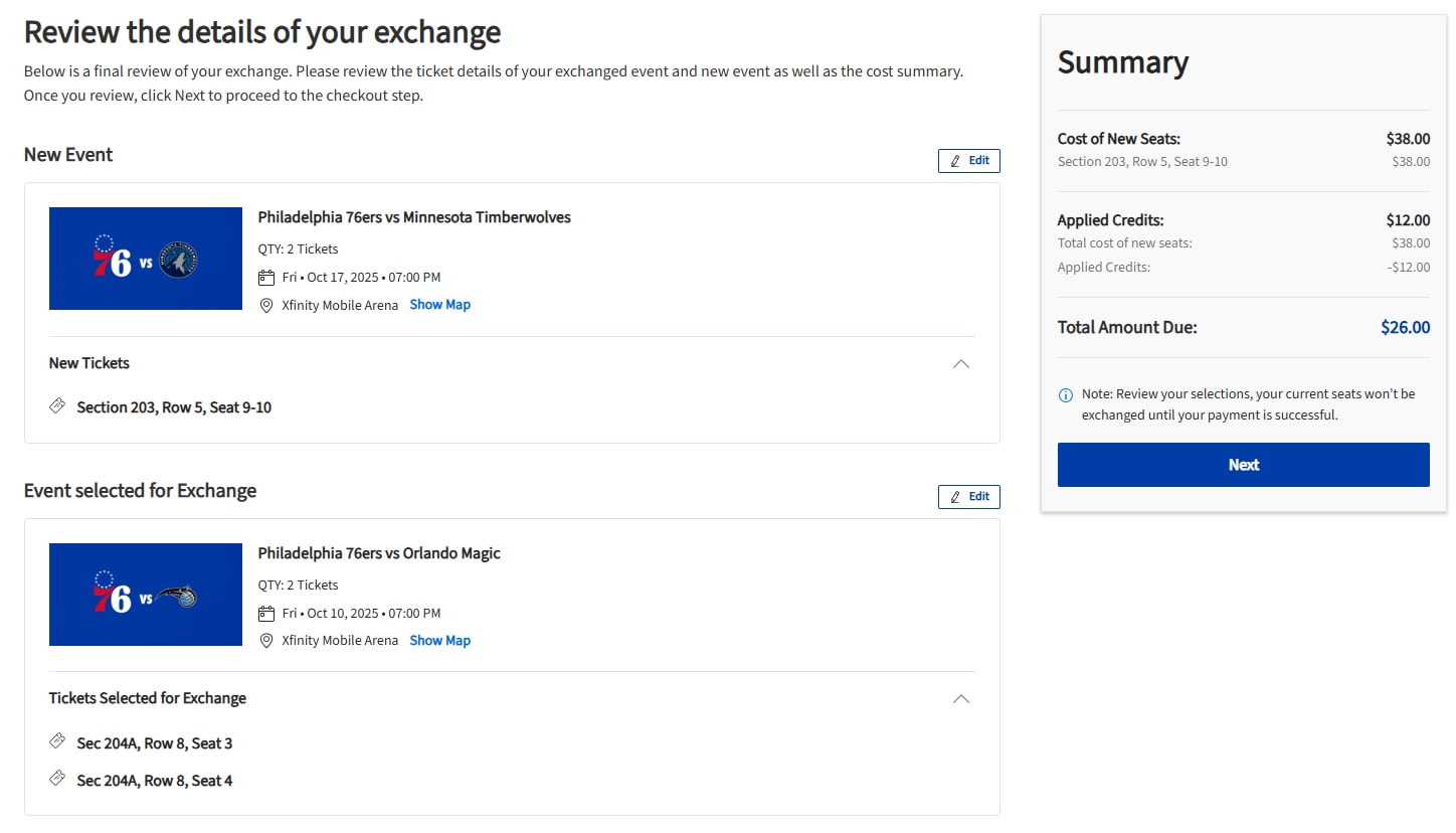 Screenshot: Review details of your exchange