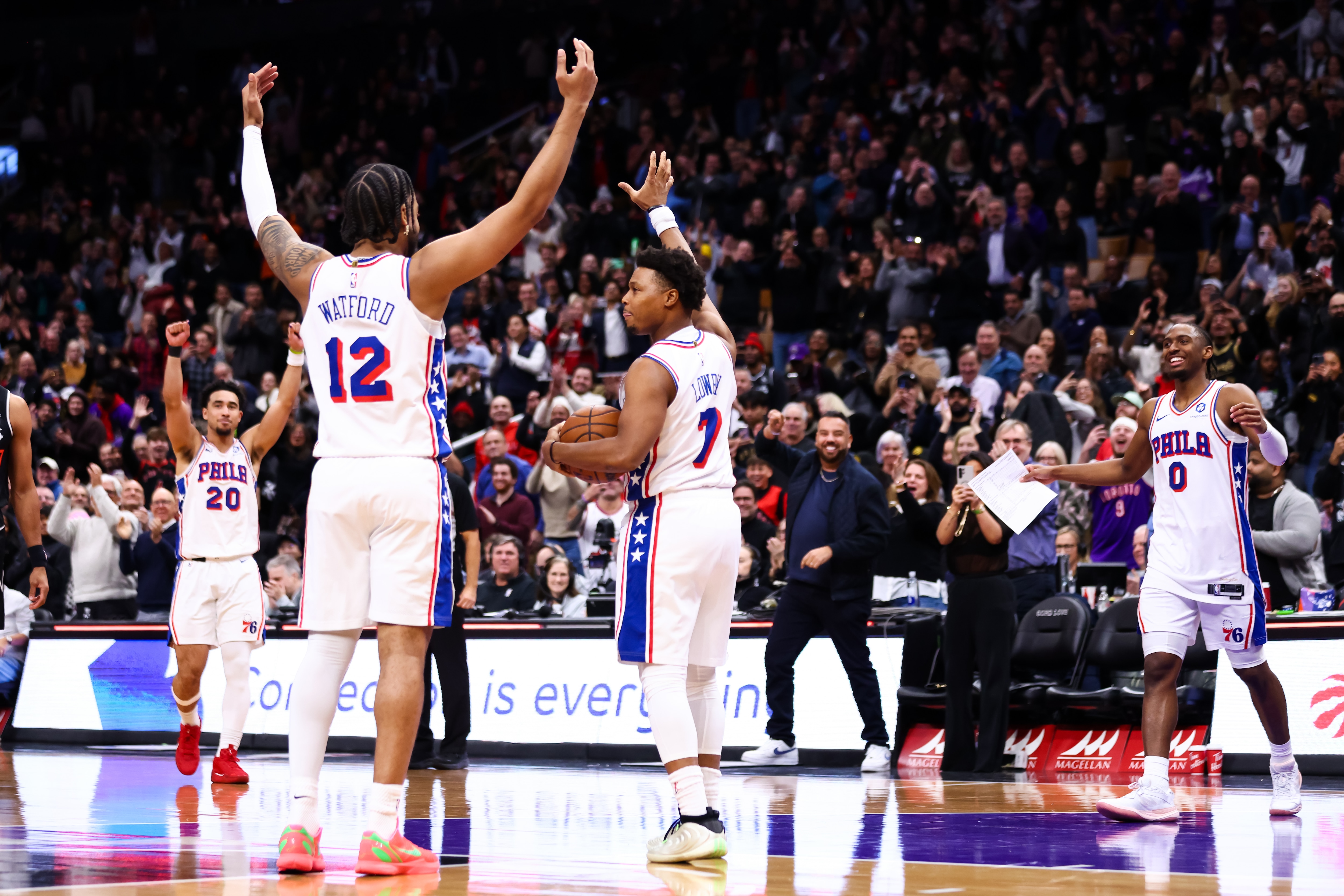 Kyle Lowry #7 of the Philadelphia 76ers acknowledges the fans as he leaves the court