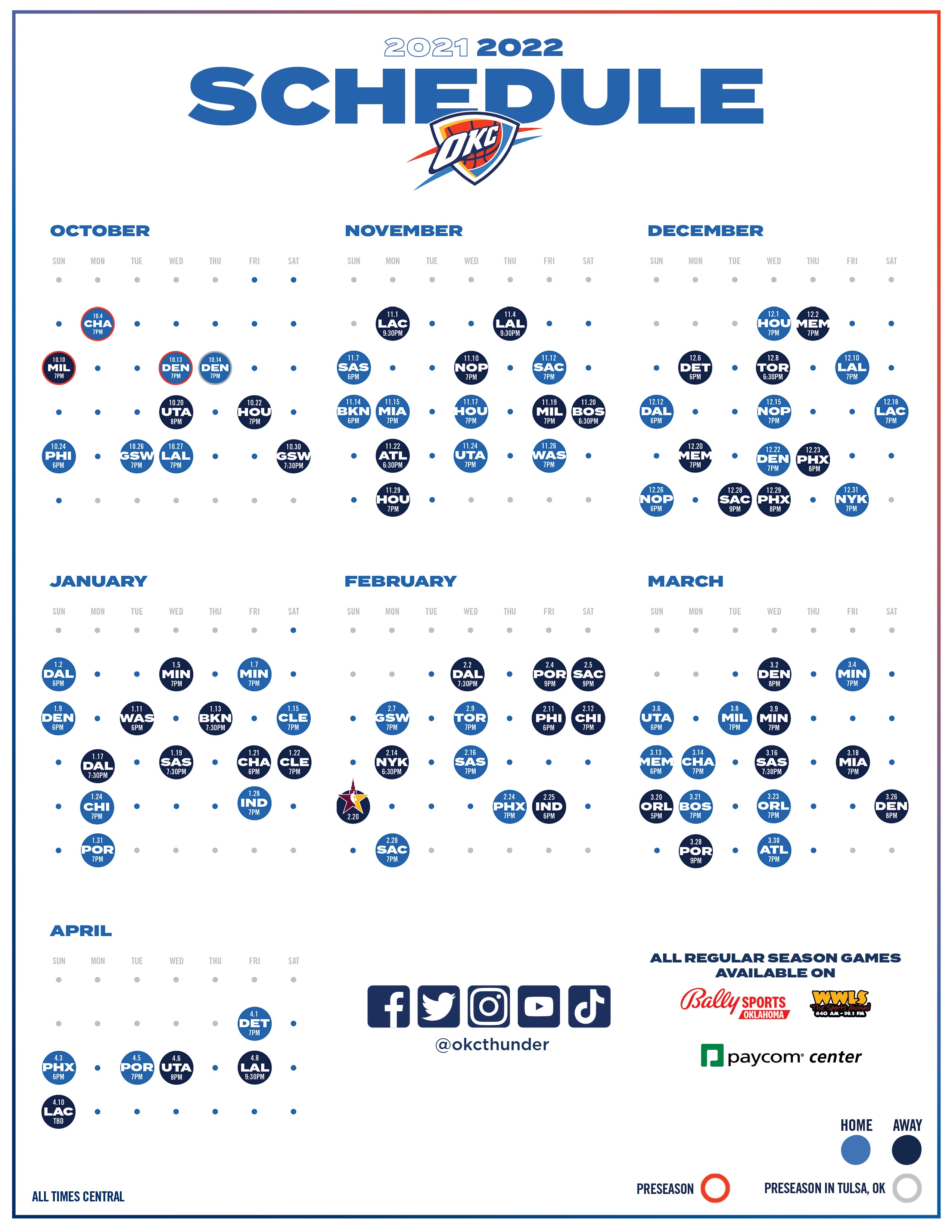 Thunder Schedule Printable